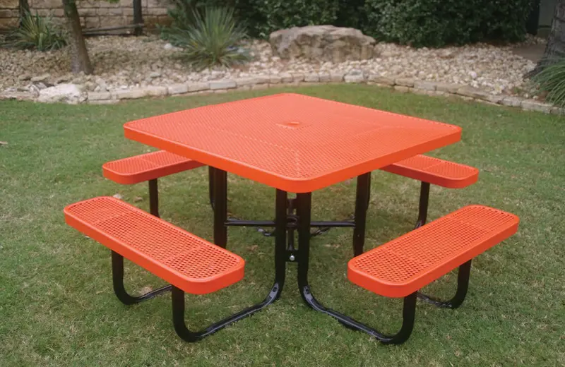 Portable Square Picnic Table With Perforated Steel Top – Playground Friendly 1