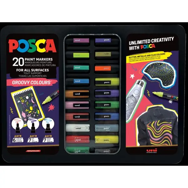 Posca Groovy Colors Paint Marker Set – 20-Piece Tin 1