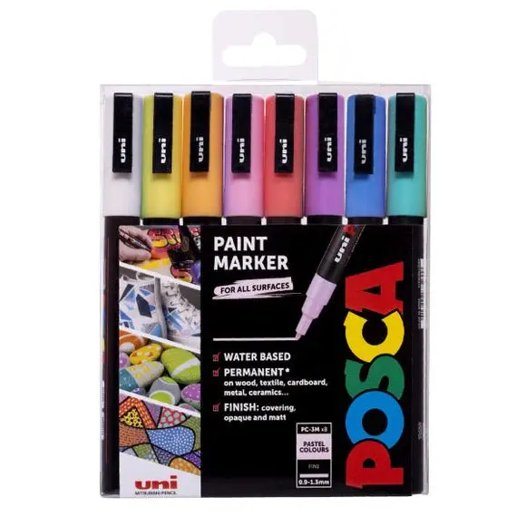 Posca Pc-3M Fine-Tip Paint Markers — Soft Pastel Palette (8-Pack) 1