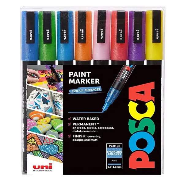 Posca Pc-3M Fine-Tip Paint Markers — Sparkling Colors (8-Pack) 1