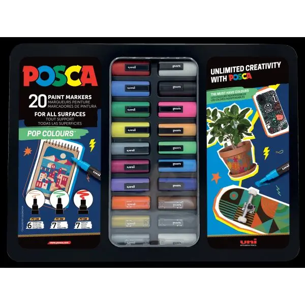 Posca Pop Colours Paint Marker Set – 20 Vibrant Metallic And Neon Markers 1