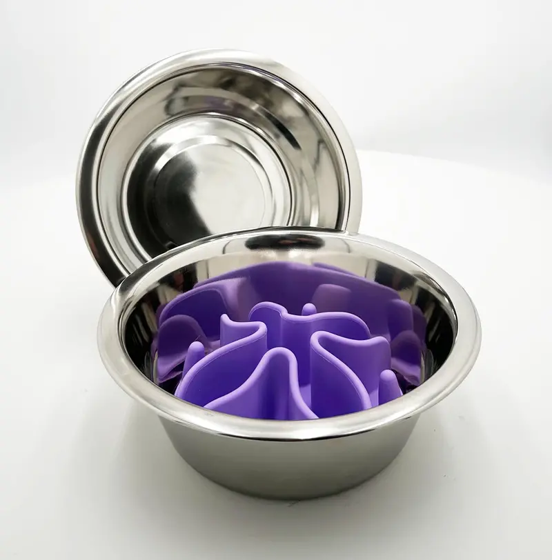 Premium Slow-Feed Bowl Set – Pair Of Human-Grade 304 Stainless Steel Bowls With Silicone Insert Mats 3