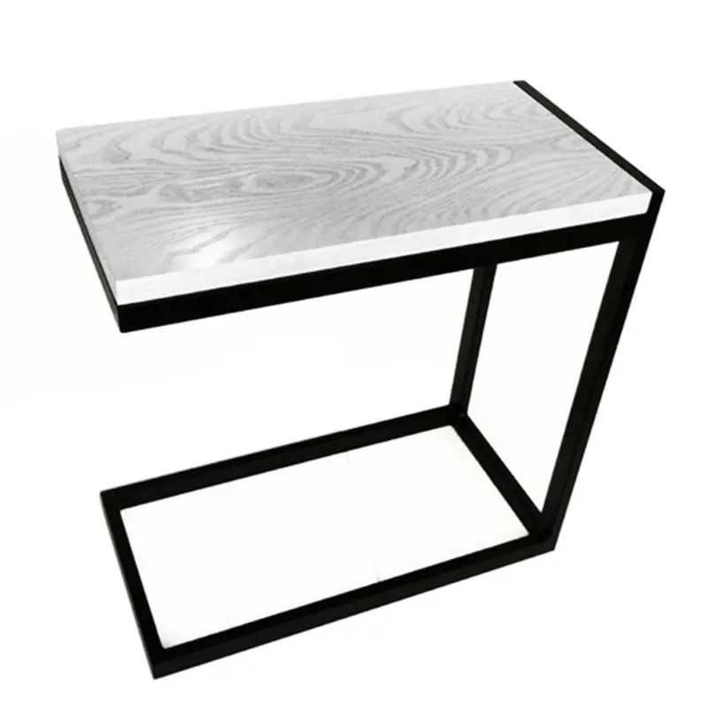 Raja C-Style End Table – Crisp White Hardwood Surface With Metallic Frame (24" L × 12" W × 24" H) 1