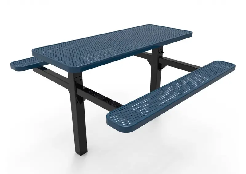 Rectangular Double-Pedestal Picnic Table Featuring Perforated Steel Top For Outdoor Play Areas 1