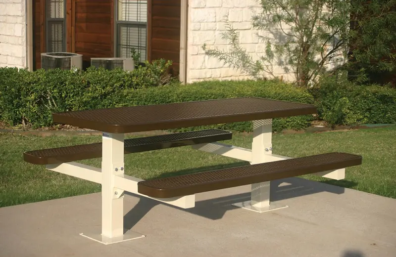 Rectangular Dual-Support Picnic Table With Decorative Diamond-Perforated Steel Surface 1