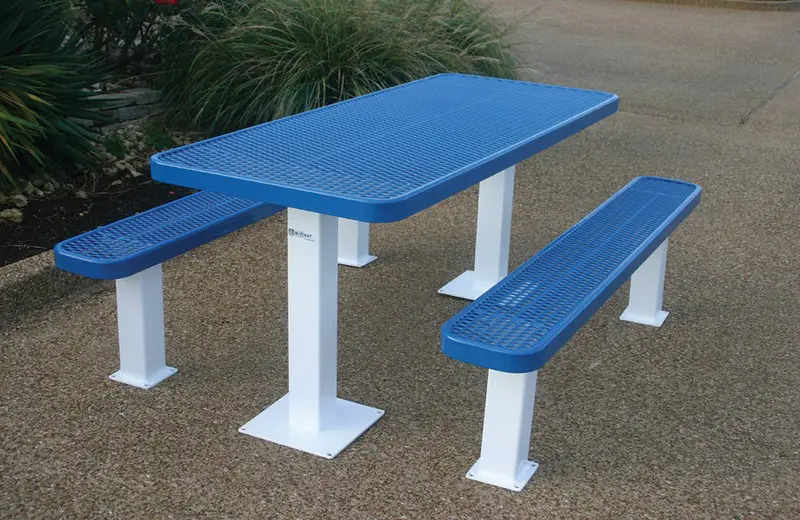 Rectangular Independent Pedestal Picnic Table With Diamond-Perforated Surface For Playgrounds 1