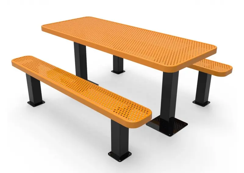 Rectangular Independent Pedestal Picnic Table With Perforated Steel 1