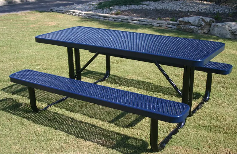 Rectangular Portable Picnic Table Featuring Perforated Steel Top 1