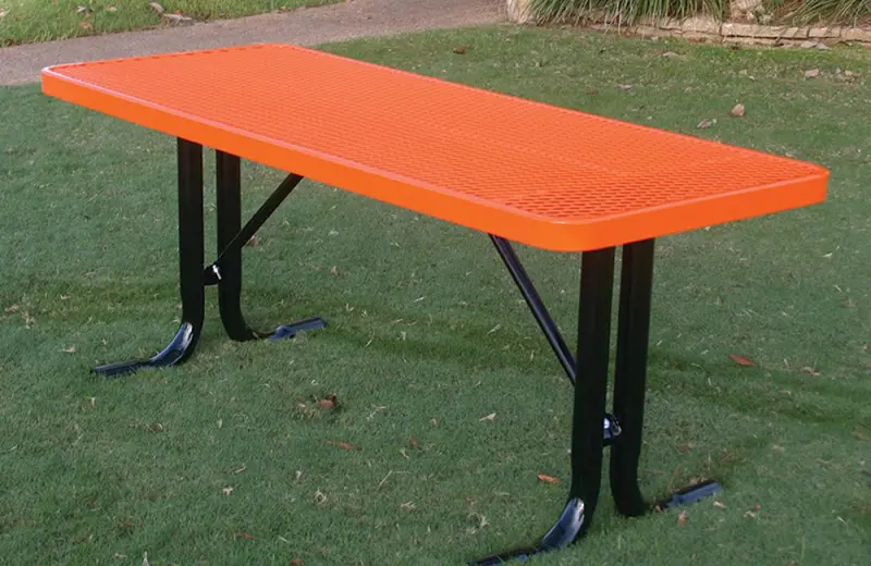 Rectangular Utility Table With Diamond-Perforated Steel Top 1