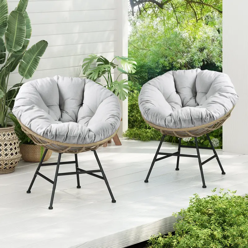 Redemond Pe Rattan Shell Lounge Chair With Premium Outdoor Cushions 1