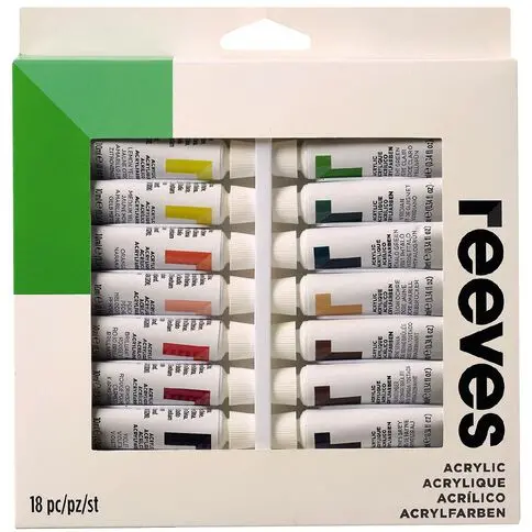 Reeves Acrylic Paint Set – 18 X 12Ml Tubes For Artists, Students & Hobbyists 1