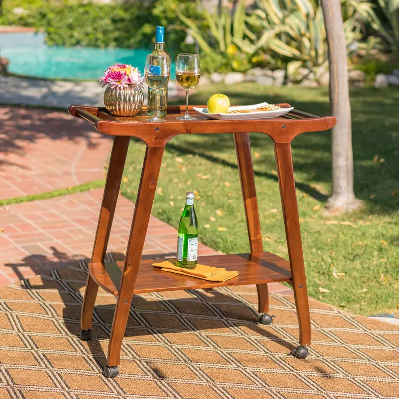 Rich Mahogany-Finished Acacia Wood Outdoor Bar Cart – Nh812103 1