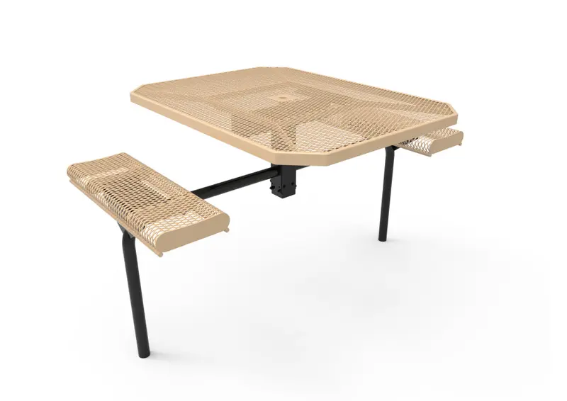 Rolled-Edge Octagon Nexus Pedestal Table With Diamond-Perforated Steel Surface 1