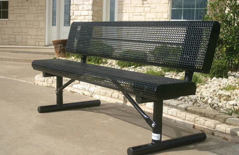 Rolled-Edge Perforated Steel Bench With Integrated Backrest 1