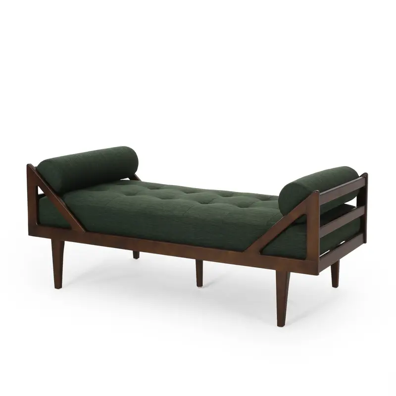 Rolled-Pillow Tufted Chaise Lounge – Contemporary Upholstered Lounger With Accent Cushions (Nh353413) 1