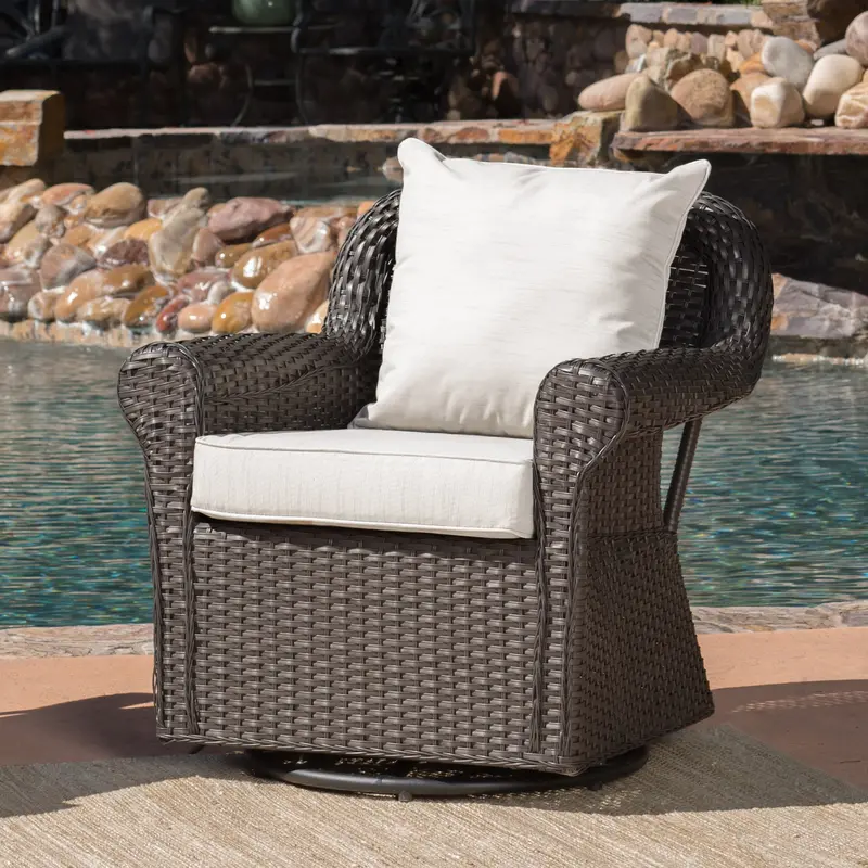 Rotating Wicker Outdoor Rocking Chair With Weather-Resistant Cushions – Nh442003 1