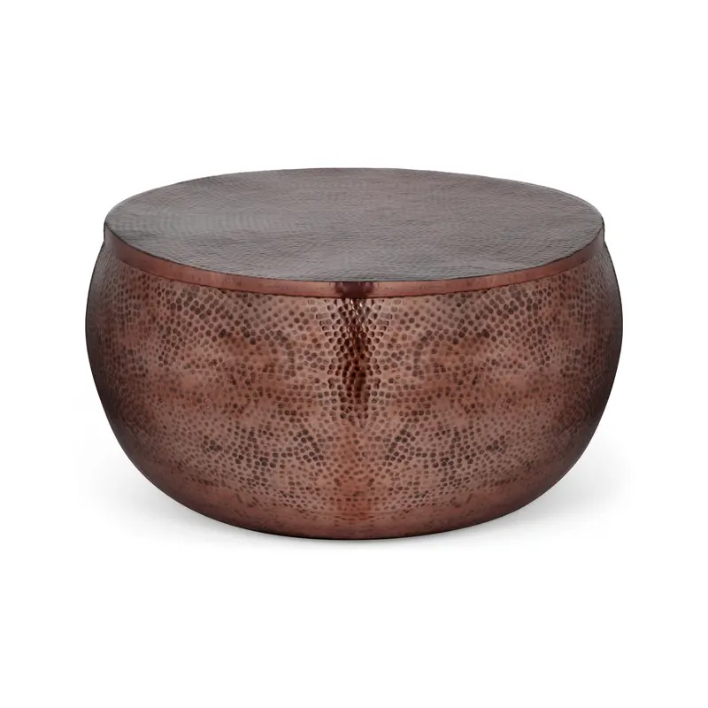 Round Hammered Aluminum Coffee Table With Hidden Storage – Nh881113 1