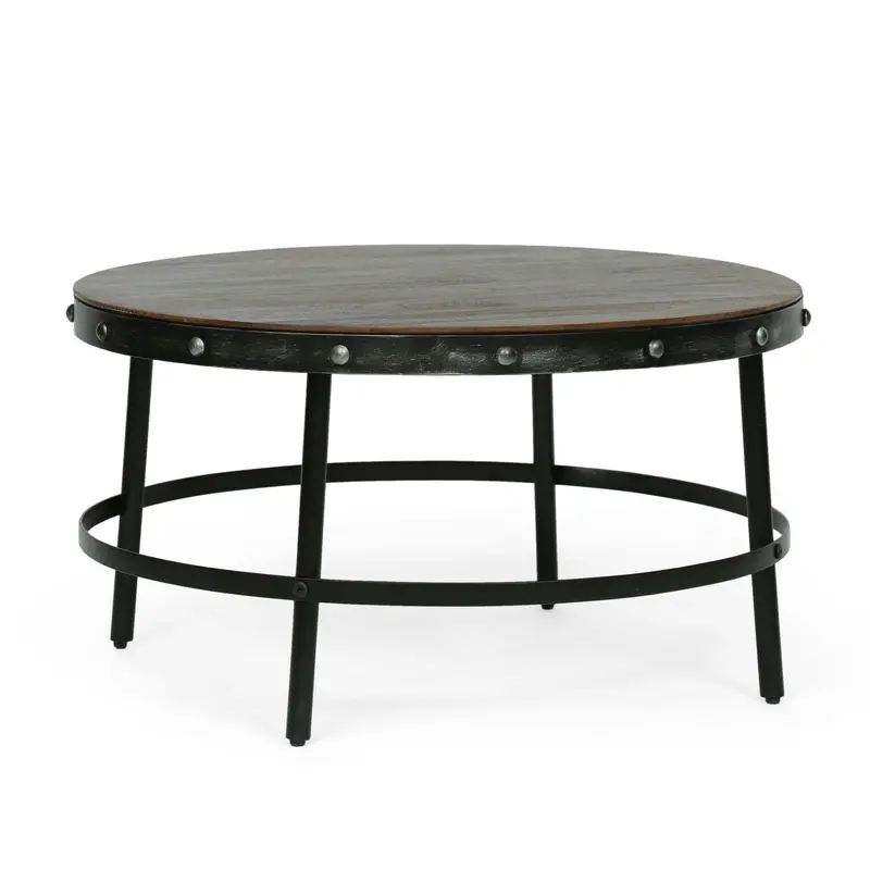 Round Mango Wood Coffee Table With Antique Gunmetal Accents - Nh710513 1