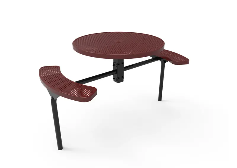 Round Nexus Pedestal Table With Perforated Steel Top For Outdoor Recreation 1
