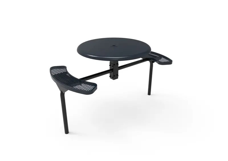 Round Nexus Pedestal Table With Solid Top And Diamond-Pattern Steel Surface 1