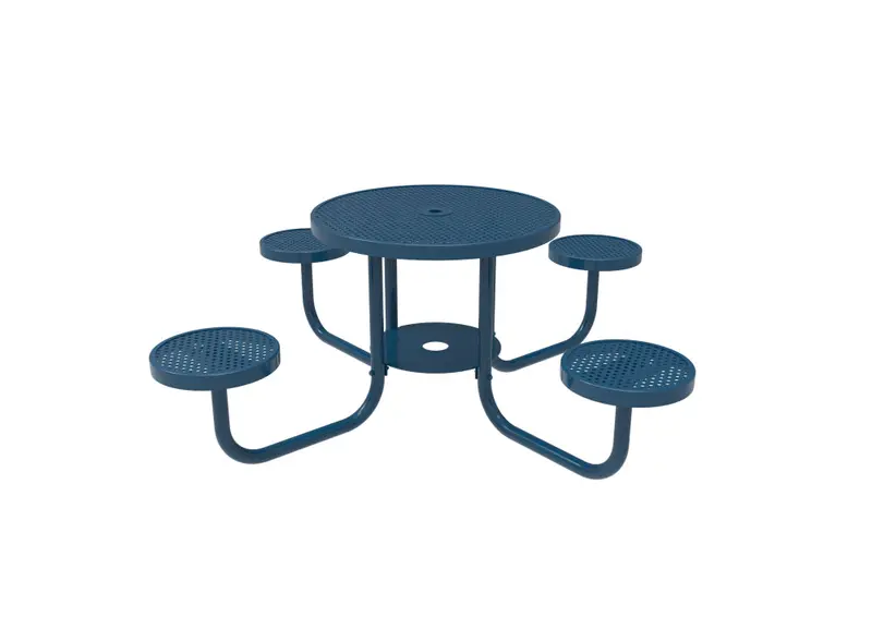 Round Perforated Steel Patio Table With Integrated Seats – Playground Use 1