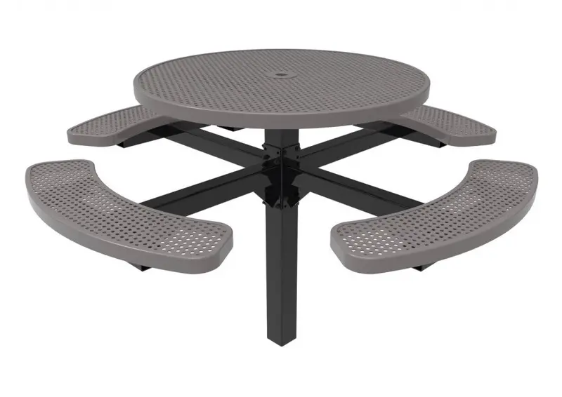 Round Single-Pedestal Picnic Table With Perforated Steel Surface For Playgrounds 1