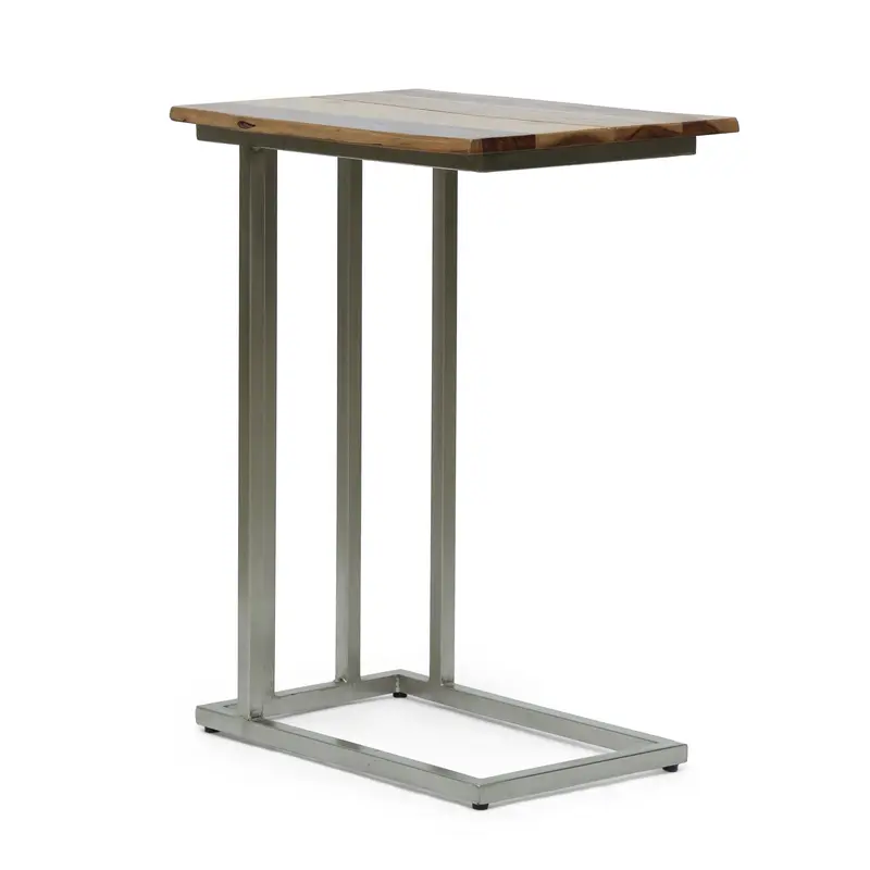 Rustic Glam C-Shaped Handcrafted End Table – Natural Wood & Silver Finish, Nh633413 1