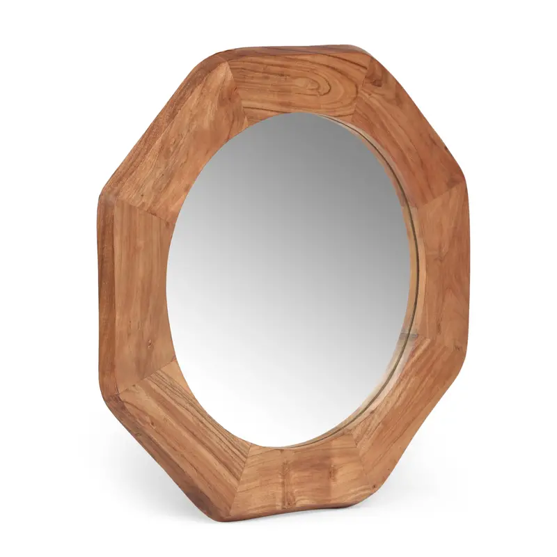 Rustic Round Wall Mirror With Natural Acacia Wood Frame – Nh510513 1