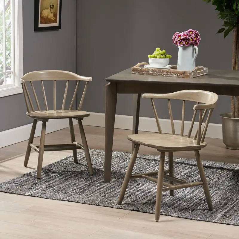 Rustic Rubberwood Spindle-Back Dining Chairs – Farmhouse Style, 2-Pack (Nh192903) 1