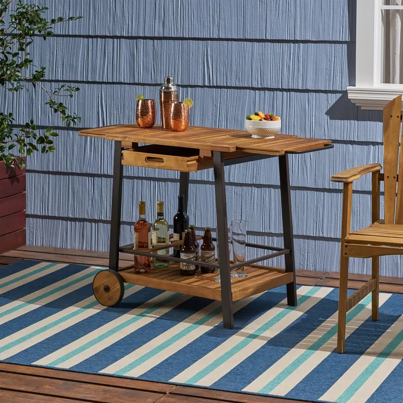 Rustic Wood-And-Iron Outdoor Bar Cart With Removable Tray And Bottle Storage – Nh858803 1