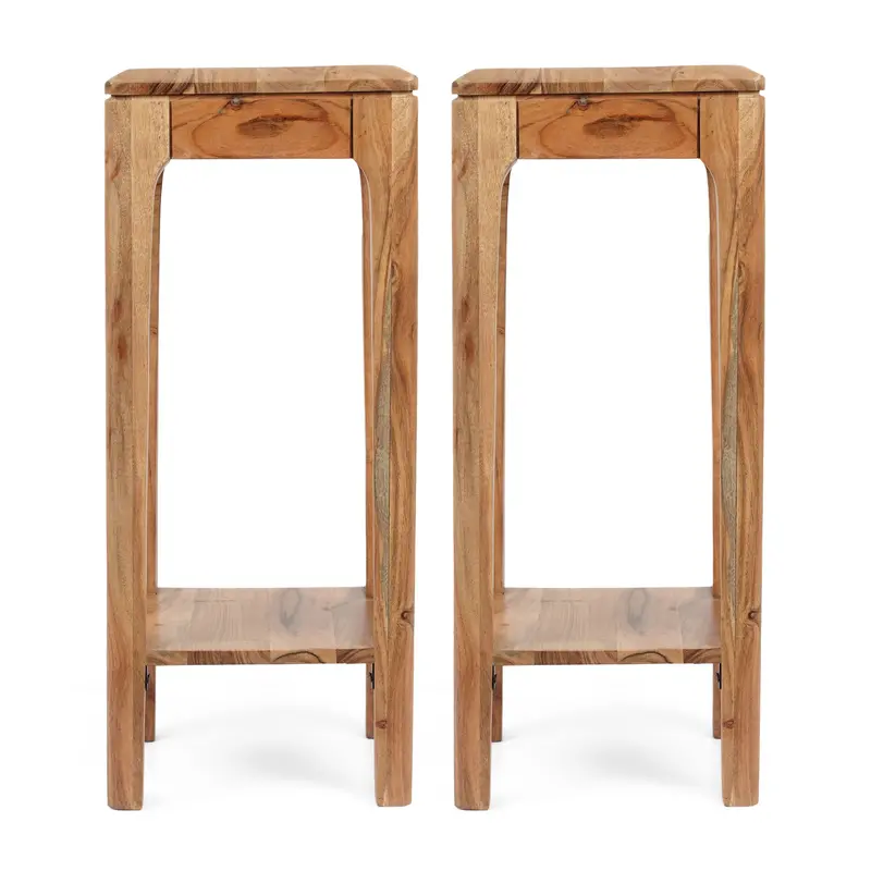 Set Of 2 Mid-Century Acacia Wood Plant Stands – Nh830413 1
