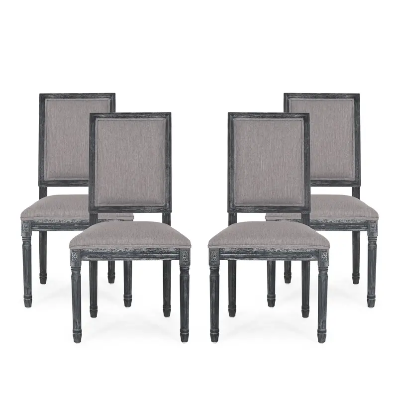 Set Of 4 French Country Dining Chairs – Upholstered Wood Seats With Classic Detailing (Nh355513) 1