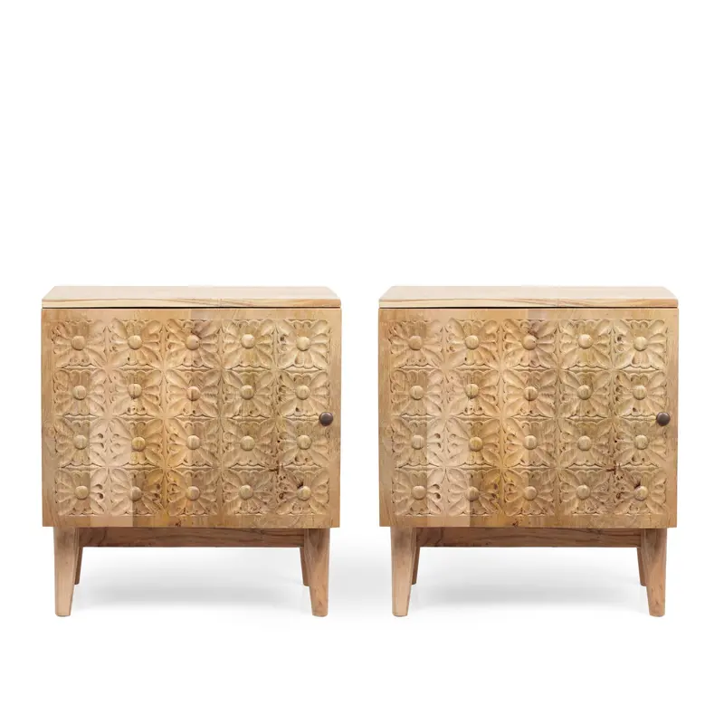 Set Of Two Boho Acacia Wood Nightstands – Nh620513 1