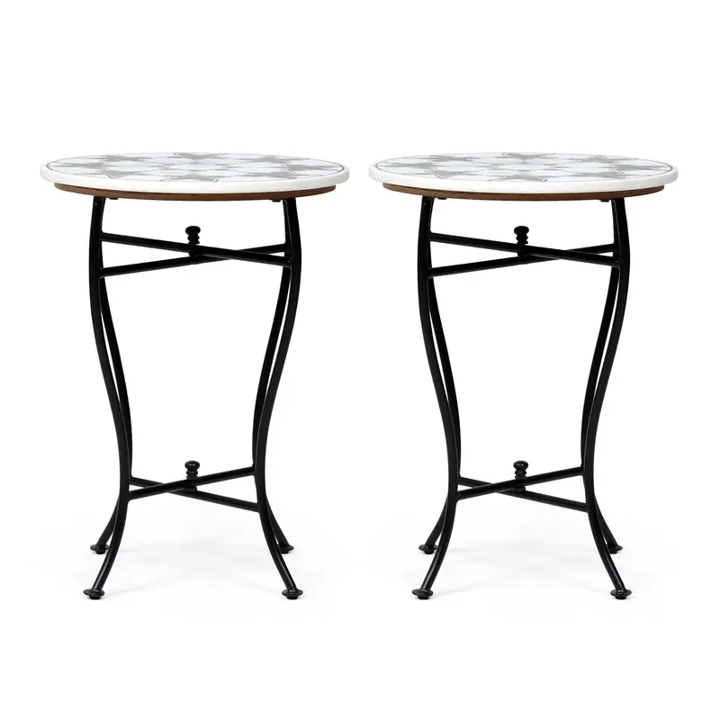 Set Of Two Boho Marble Mosaic End Tables 1