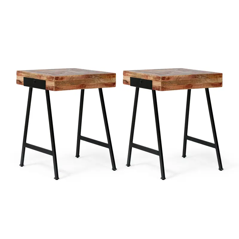 Set Of Two Handmade Boho Mango Wood End Tables - Nh926313 1
