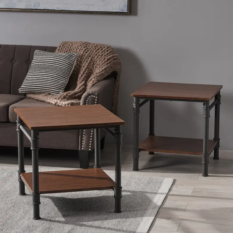 Set Of Two Teak-Finish Faux Wood End Tables – Matching Pair For Balanced Styling (Nh252503) 1