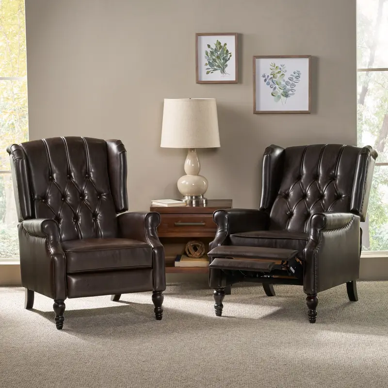 Set Of Two Tufted Bonded Leather Recliners – Nh062213 1