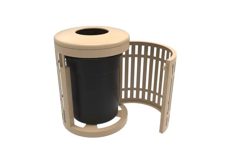 Side-Opening Downtown Trash Can With Flat Top – Outdoor Public Space 1