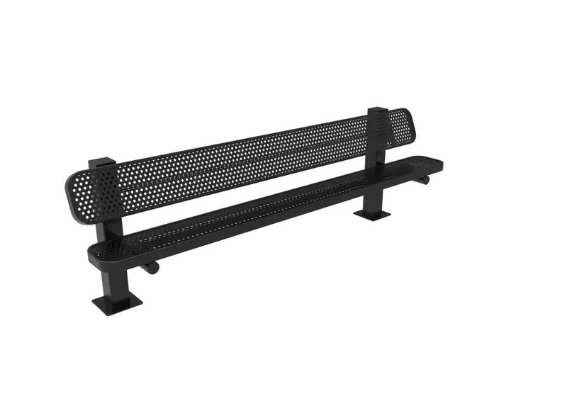 Single-Pedestal Bench With Perforated Steel Seat And Backless Design 1