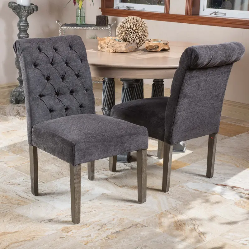 Sleek Dark Grey Linen Dining Chairs – Pair (Model Nh106112) 1