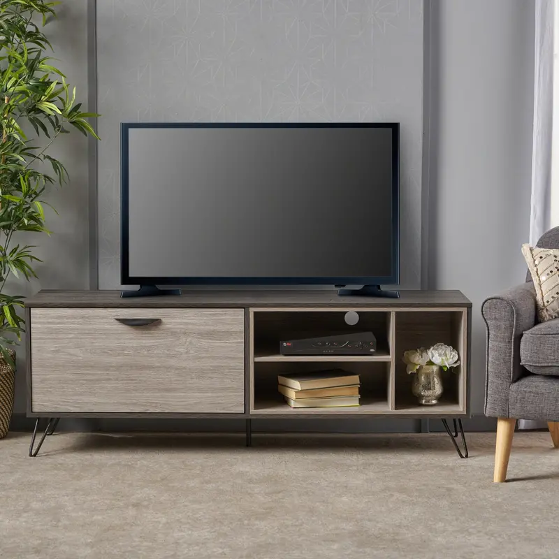 Sleek Mid-Century Tv Stand With Cabinet And Modular Shelving - Nh956303 1