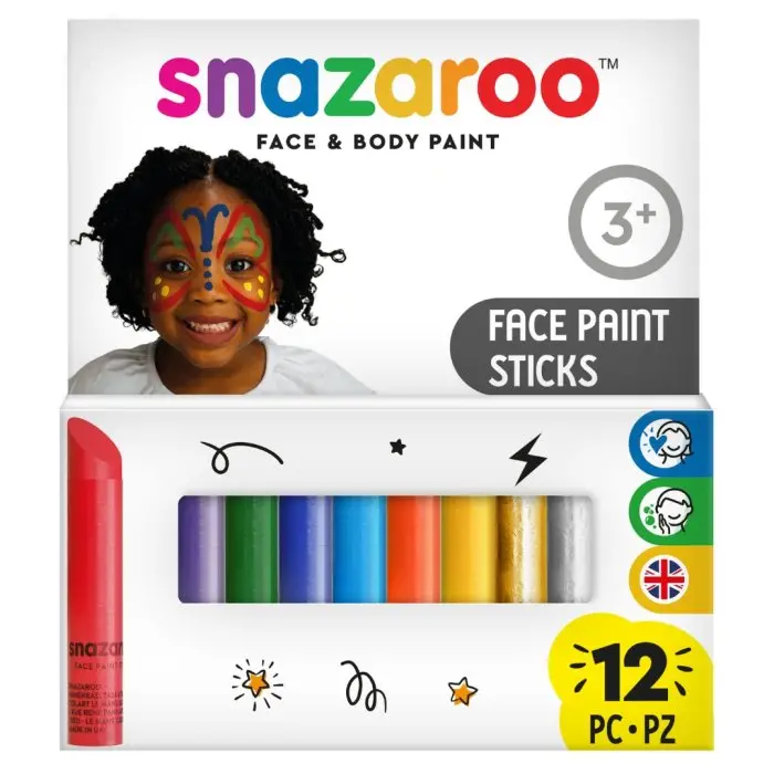 Snazaroo Rainbow Face Paint Sticks – 12-Color Vibrant Set 1