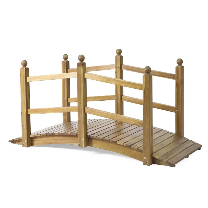 Solid Acacia Wood Garden Bridge – Outdoor Landscape Feature – Nh500413 1