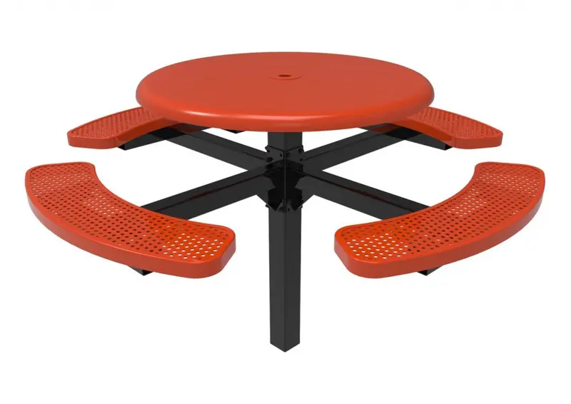 Solid-Top Round Single-Pedestal Picnic Table With Perforated Steel Accents 1