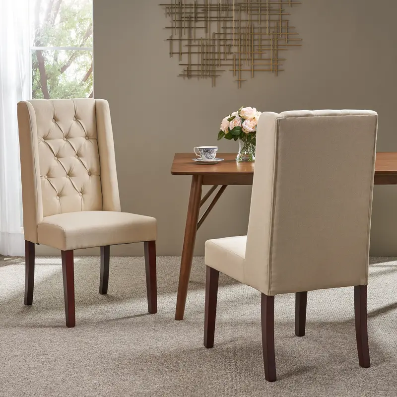 Solid Wood Dining Chairs With Soft Fabric Cushions – 2-Piece Set (Nh091903) 1