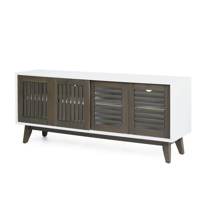 Spacious Mid-Century Tv Console – Four-Door Entertainment Center With Shelf Space 1