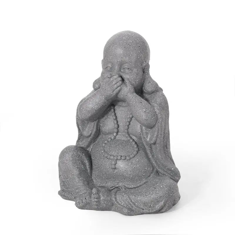 'Speak No Evil' Outdoor Monk Garden Statue – Matte Stone Gray Ceramic Design (Nh463413) 1
