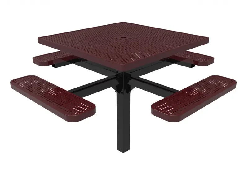 Square Single-Pedestal Picnic Table With Perforated Steel Top – Playground Use 1