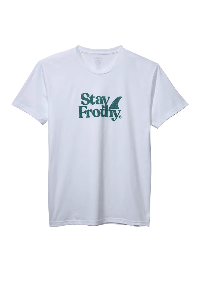Stay Frothy Sustainable T-Shirt – Crisp White With Sage Accents 1