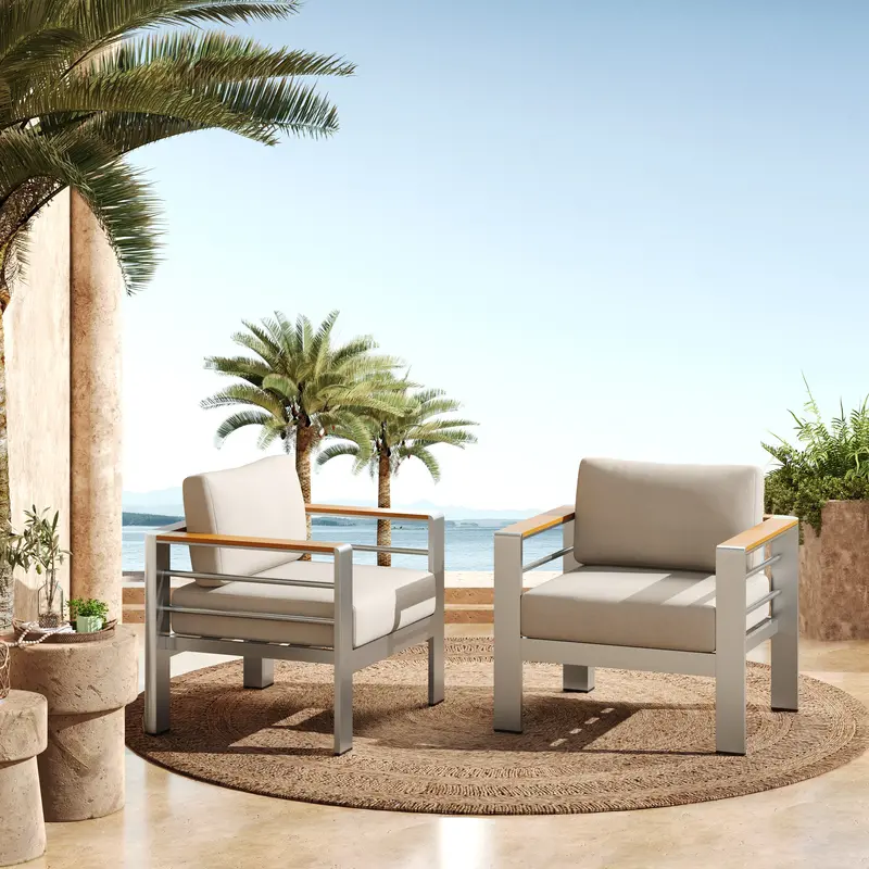 Steava Ergonomic Aluminum Club Chair With Beige Performance Fabric Cushions 2